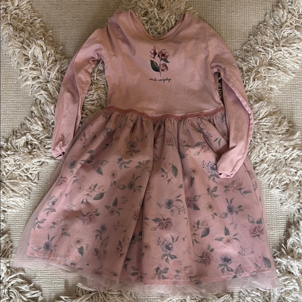 H&M Pink Long Sleeve Sundress with Crew Neck